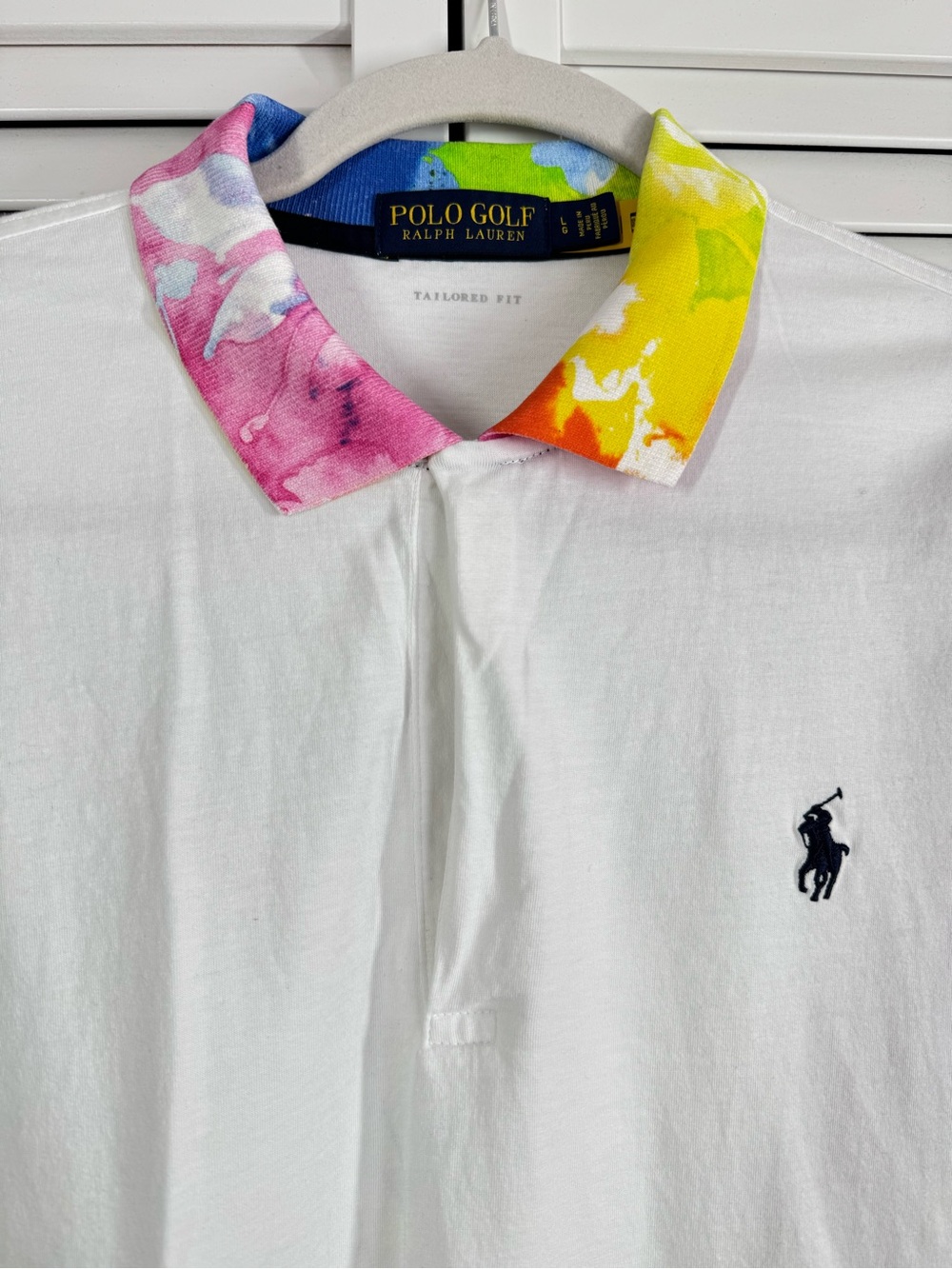 Ralph Lauren Polo Golf Tailored Fit Jersey Shirt Watercolor Print Collar Large - Picture 4 of 7